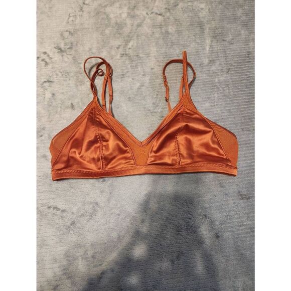 Aerie American Eagle Burnt Orange Satin Mesh Triangle Bralette M - Picture 2 of 4